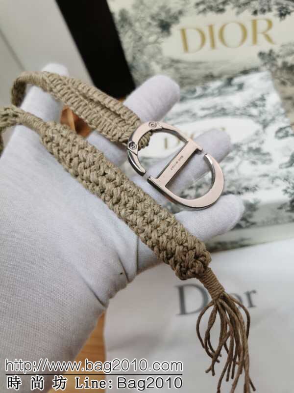Dior女士腰帶 迪奧CD扣覆層手工編織黃麻皮帶  jjp1601